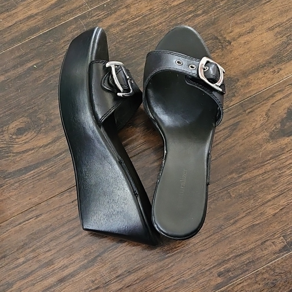 Naturalizer Black Wedge Sandals, Size 9